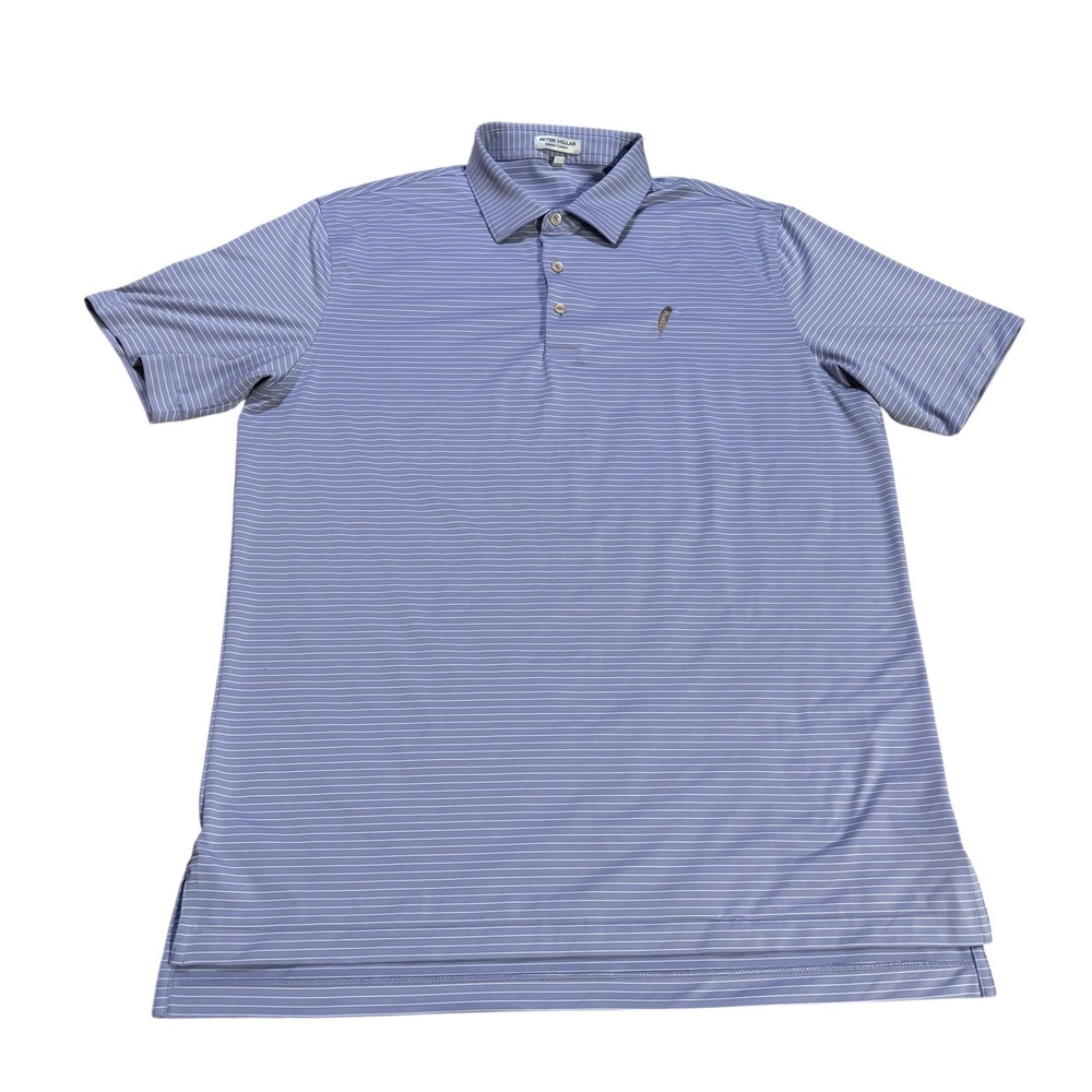 Peter Millar Summer Comfort Mens Large Purple Striped Feather Logo Golf Polo - Picture 2 of 9